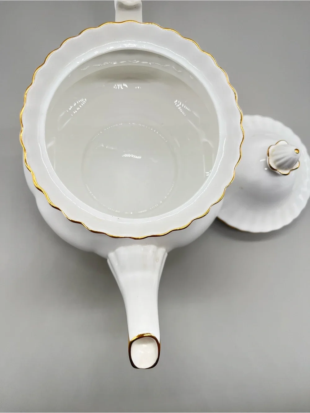 Royal  Albert Val D’Or bone china large teapot. White with 22k gold trim.  NWOT.